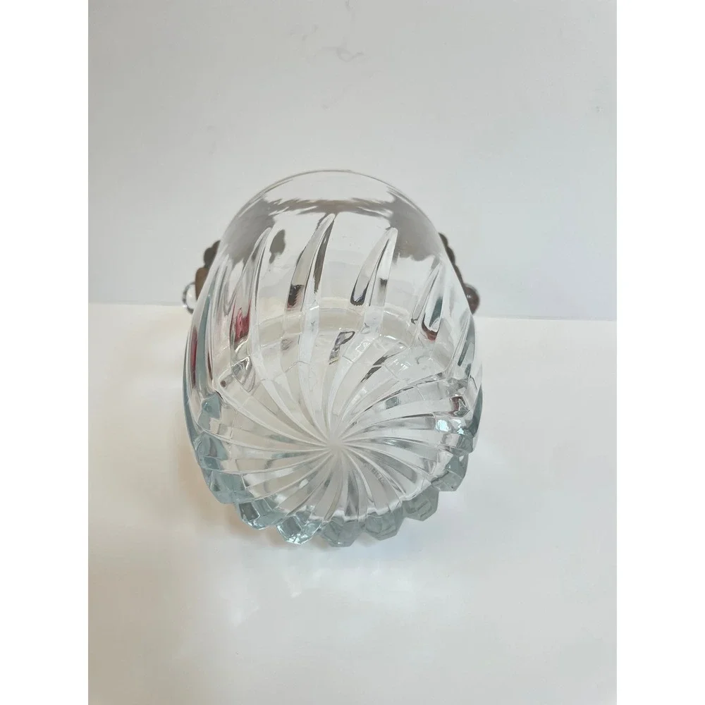 Vintage Clear Swirl Glass Ice Bucket with Grape &‎ Vine Metal Handle Barware